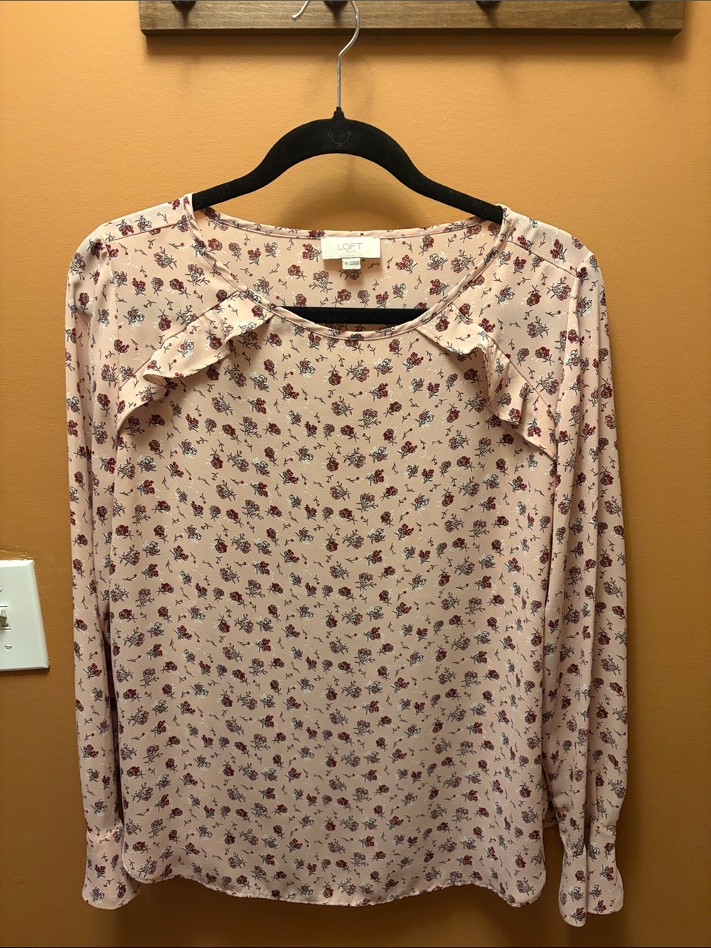 LOFT Blush Pink Floral Ruffle-Shoulder Blouse